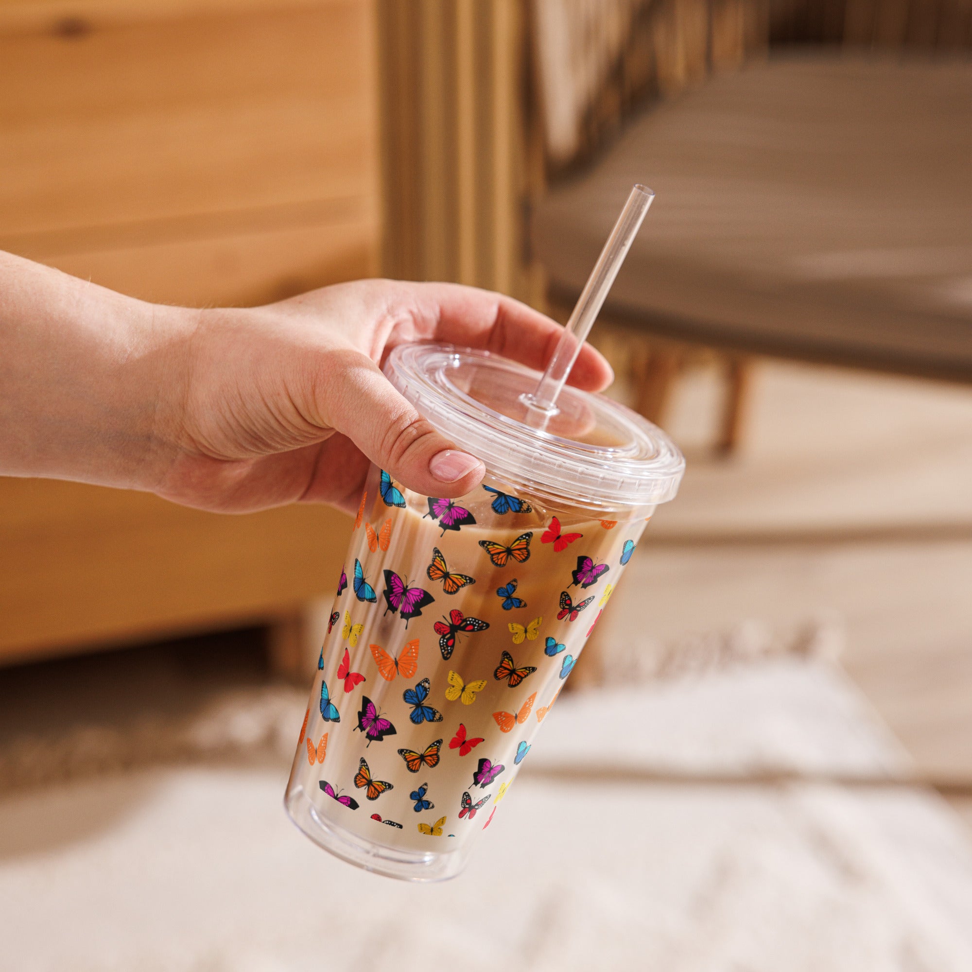 BPA-Free Clear Butterfly Tumbler, Plastic Drink Cup, Reusable Travel Tumbler, Eco-Friendly Cup, Gift for Him, Drinkware