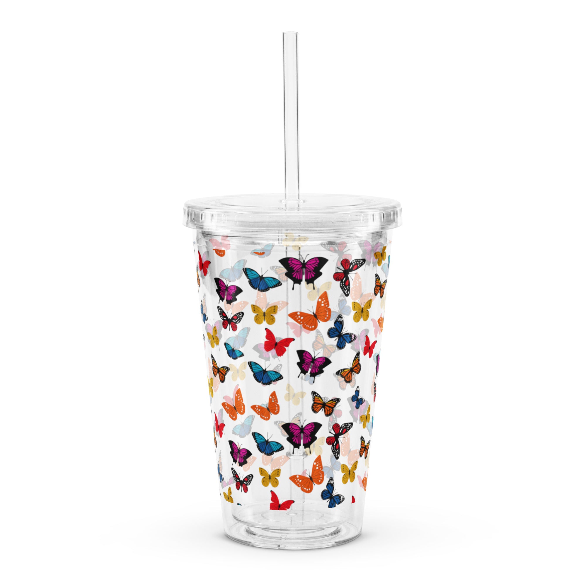 BPA-Free Clear Butterfly Tumbler, Plastic Drink Cup, Reusable Travel Tumbler, Eco-Friendly Cup, Gift for Him, Drinkware