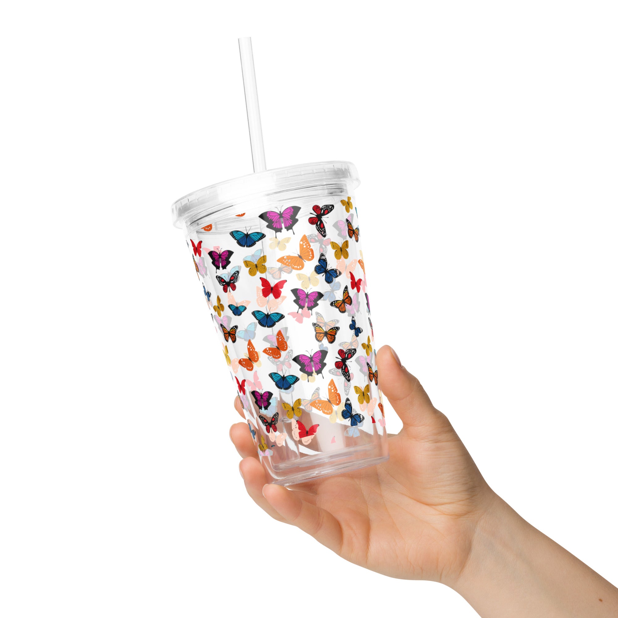 BPA-Free Clear Butterfly Tumbler, Plastic Drink Cup, Reusable Travel Tumbler, Eco-Friendly Cup, Gift for Him, Drinkware
