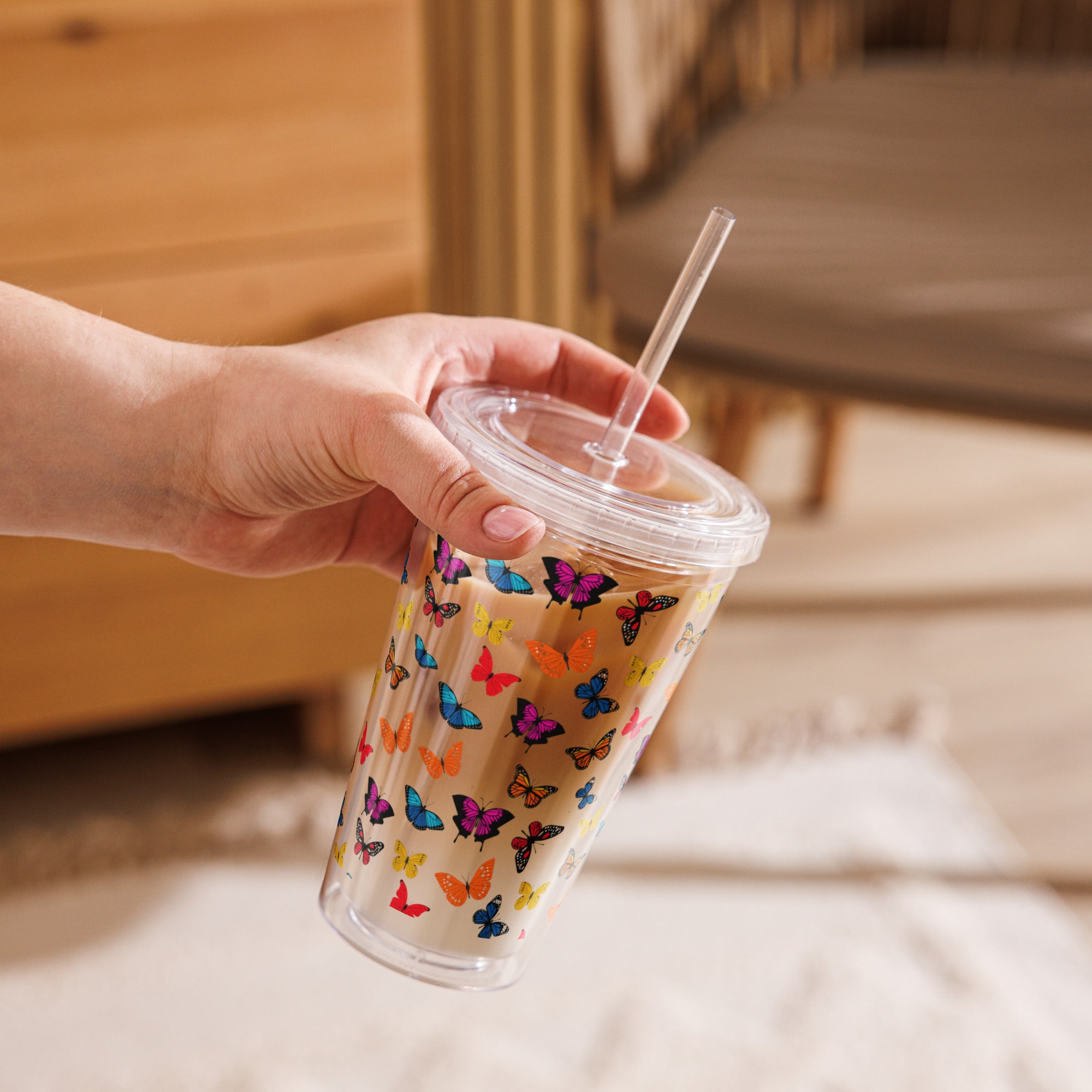 BPA-Free Clear Butterfly Tumbler, Plastic Drink Cup, Reusable Travel Tumbler, Eco-Friendly Cup, Gift for Him, Drinkware