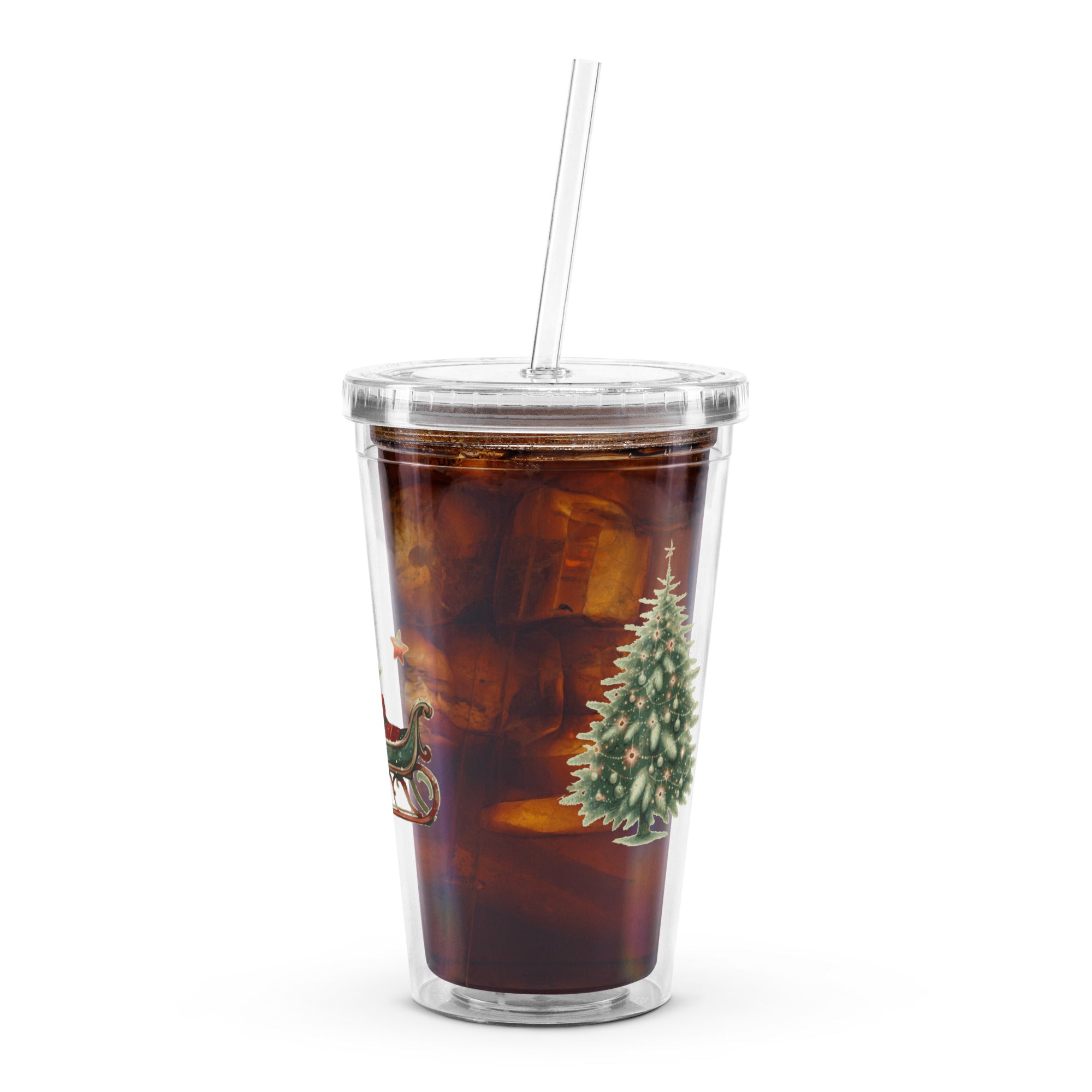 Clear Christmas Print Plastic Tumbler, RE-Usable Drink Cup