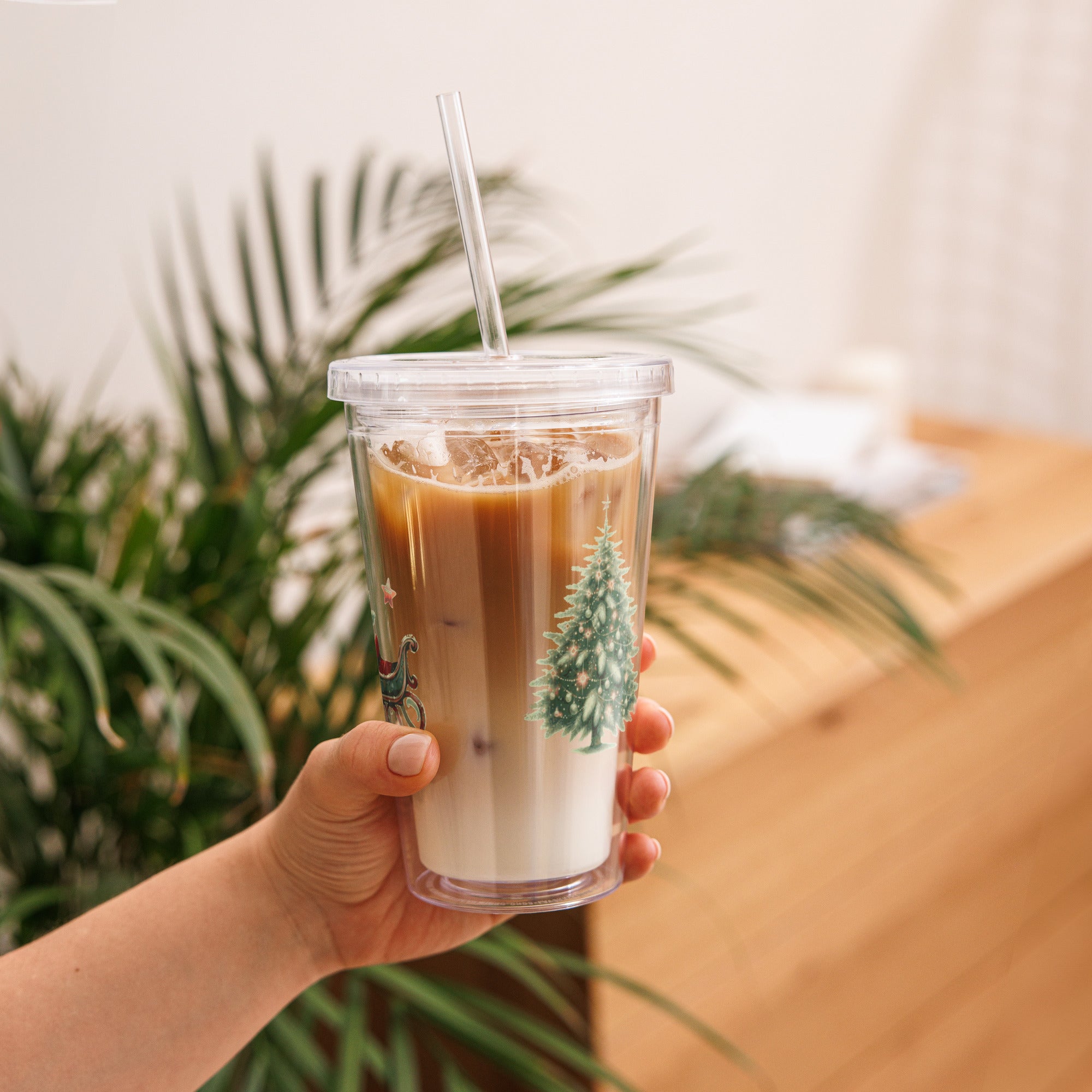 Clear Christmas Print Plastic Tumbler, RE-Usable Drink Cup