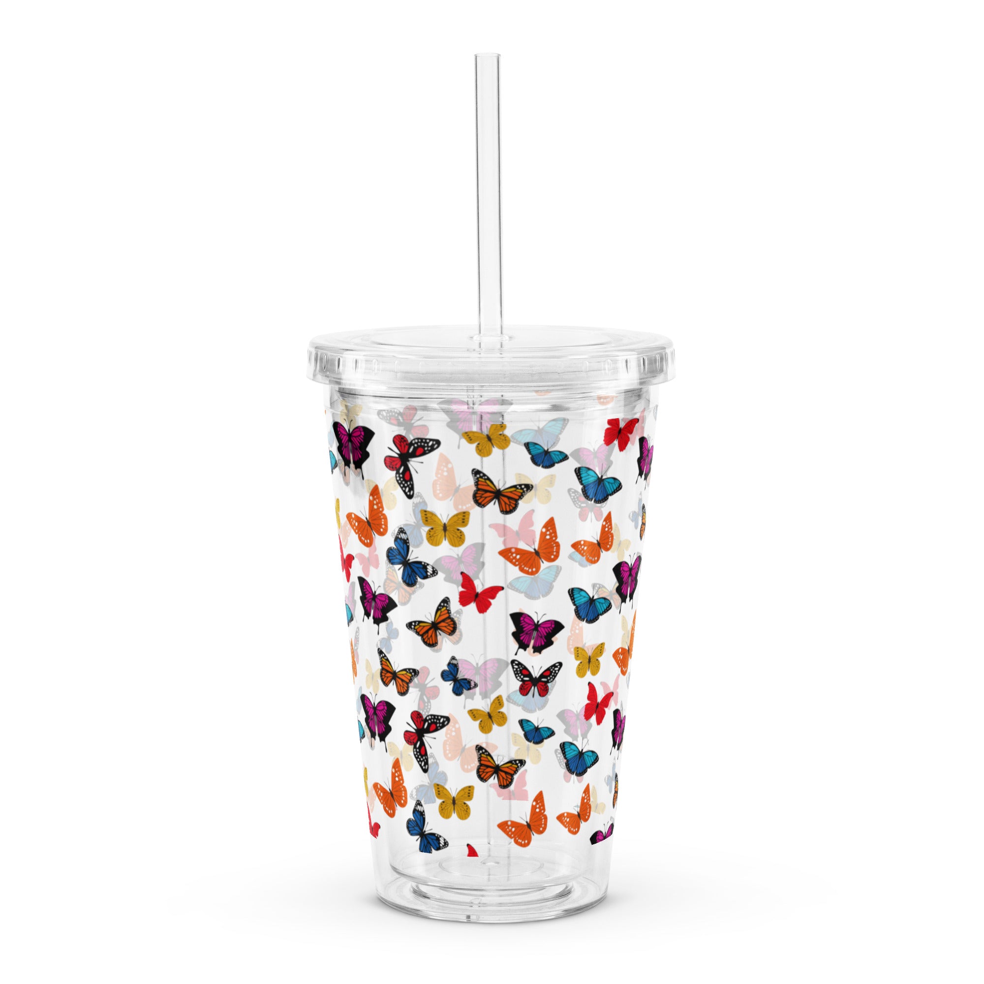 BPA-Free Clear Butterfly Tumbler, Plastic Drink Cup, Reusable Travel Tumbler, Eco-Friendly Cup, Gift for Him, Drinkware