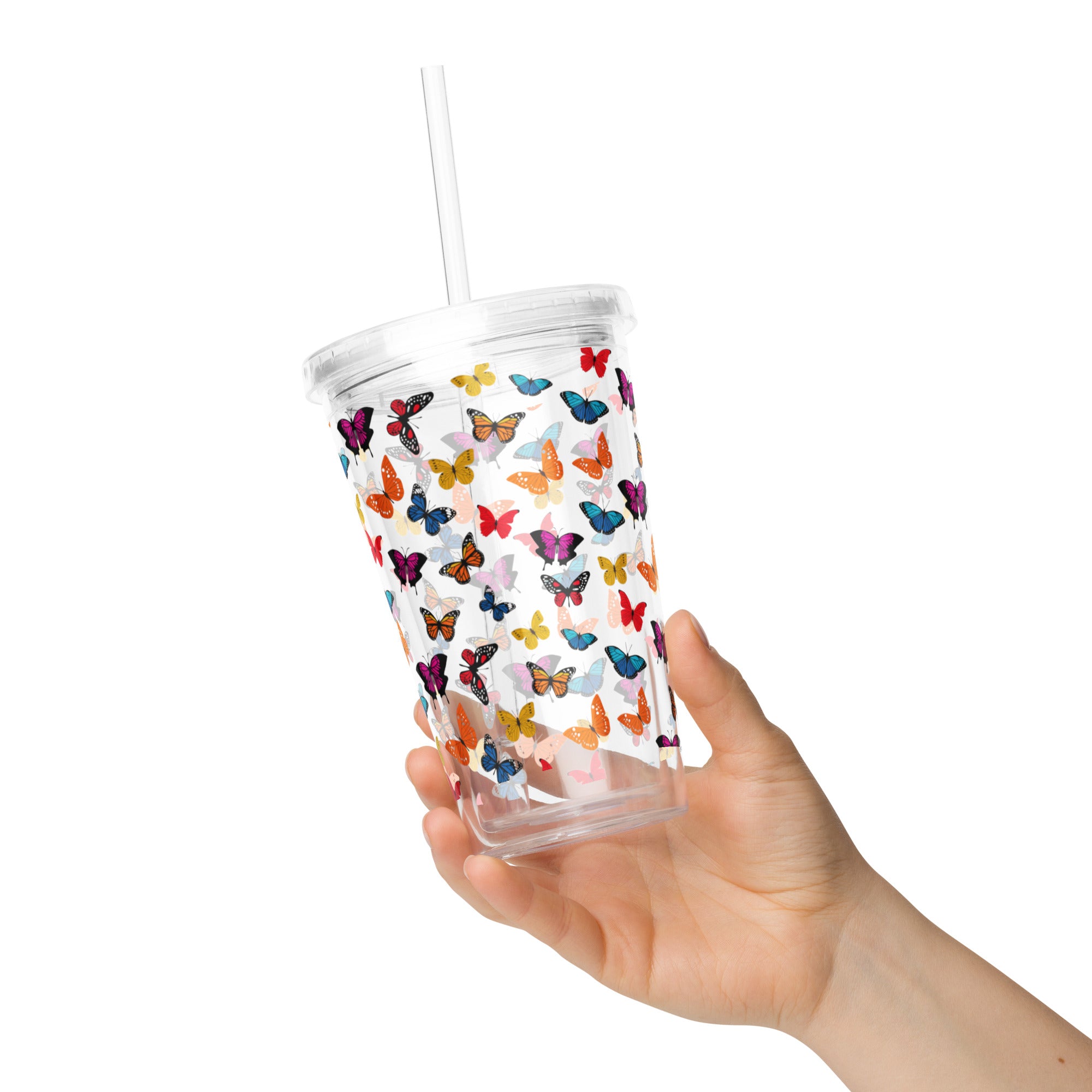 BPA-Free Clear Butterfly Tumbler, Plastic Drink Cup, Reusable Travel Tumbler, Eco-Friendly Cup, Gift for Him, Drinkware