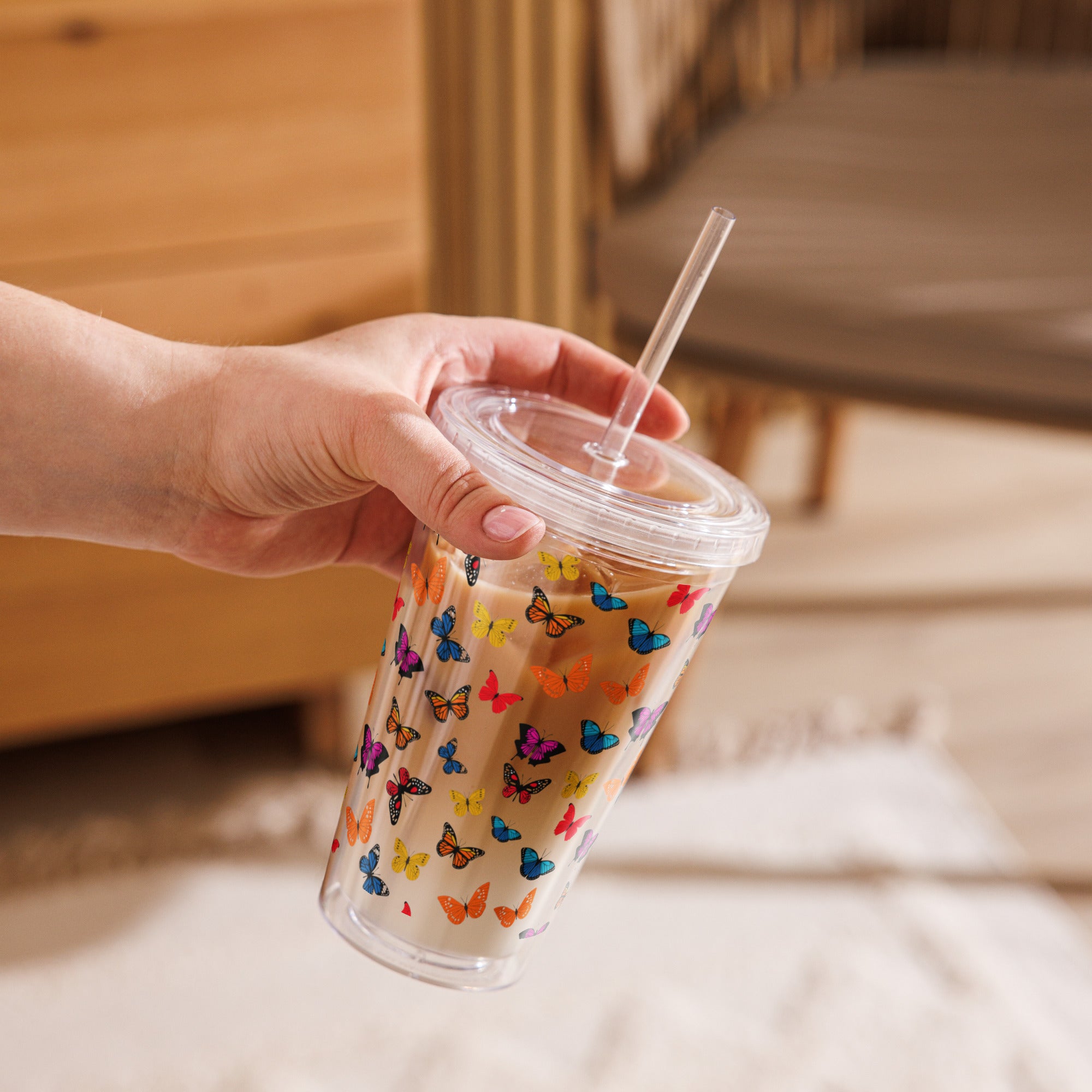 BPA-Free Clear Butterfly Tumbler, Plastic Drink Cup, Reusable Travel Tumbler, Eco-Friendly Cup, Gift for Him, Drinkware