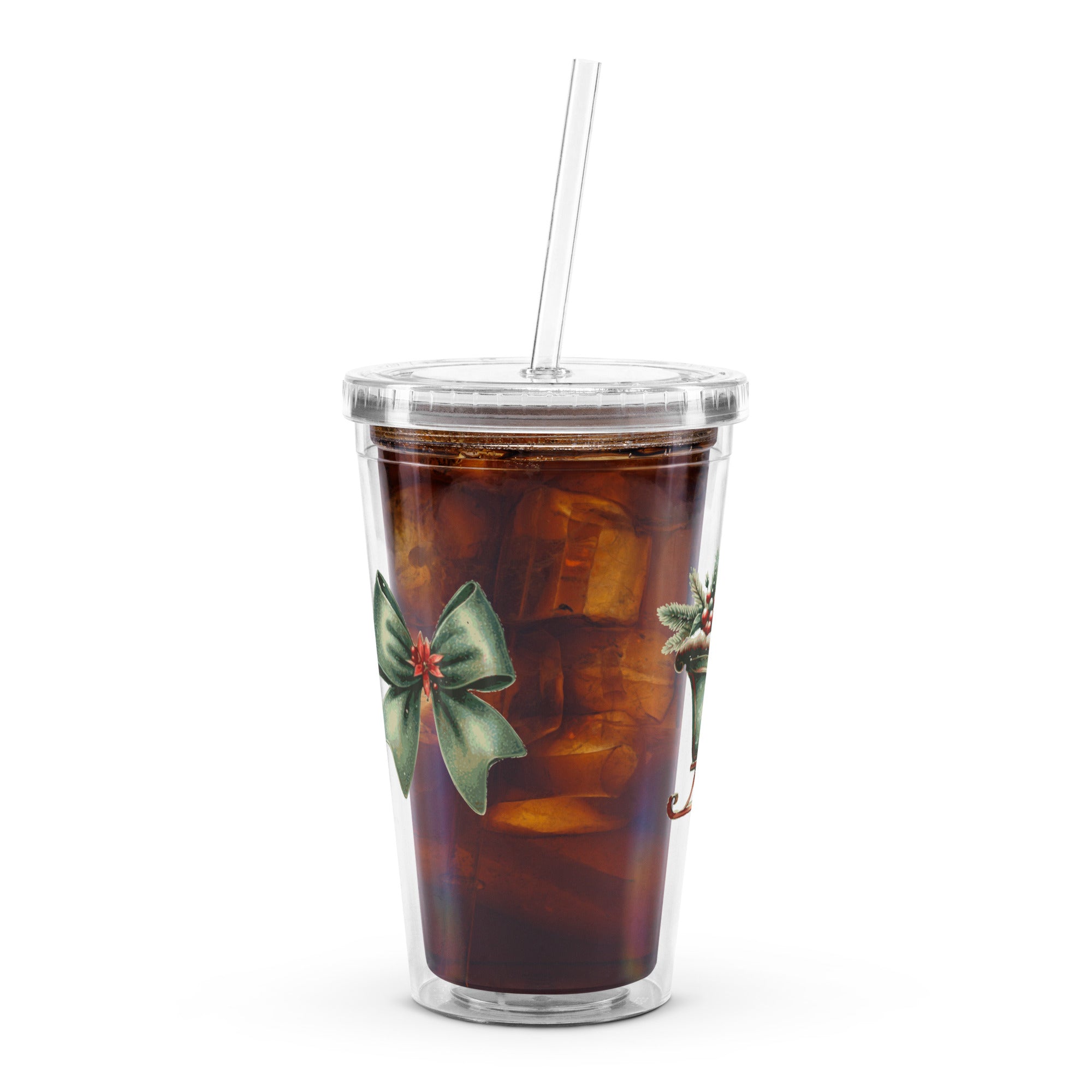 Clear Christmas Print Plastic Tumbler, RE-Usable Drink Cup
