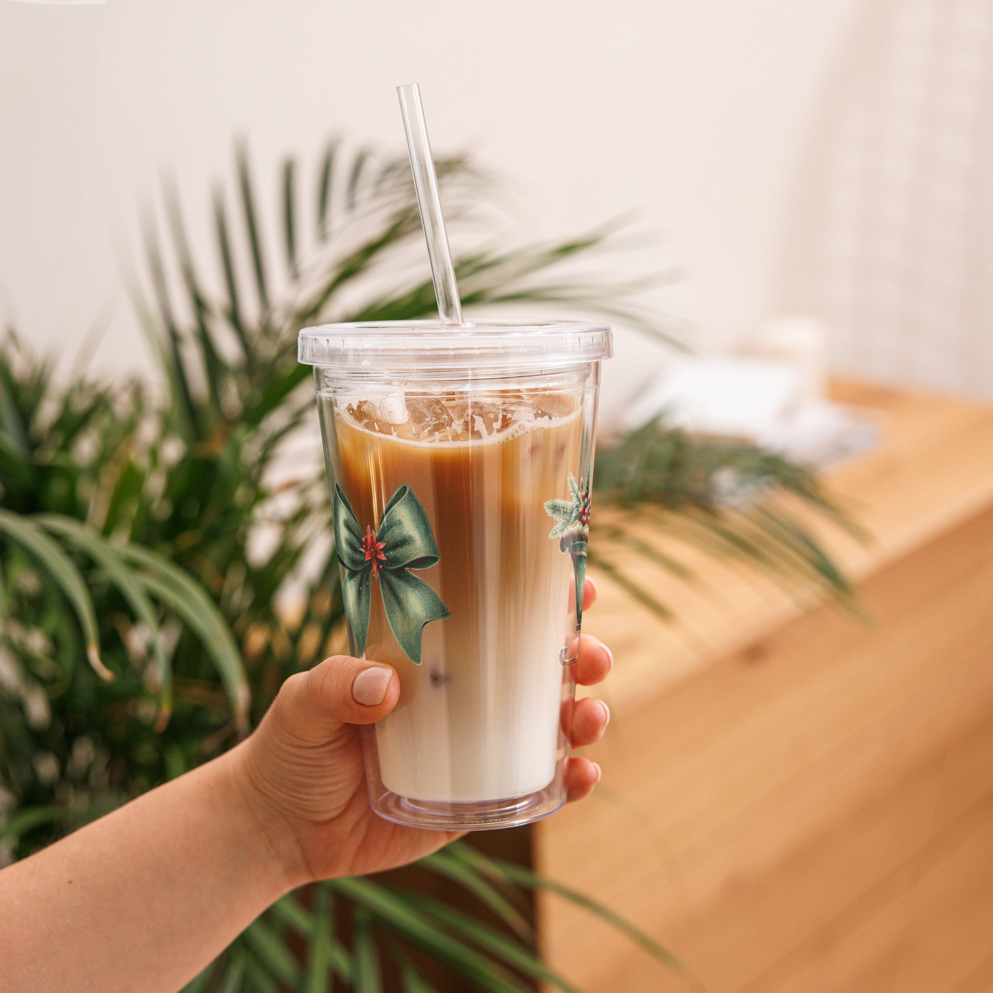Clear Christmas Print Plastic Tumbler, RE-Usable Drink Cup