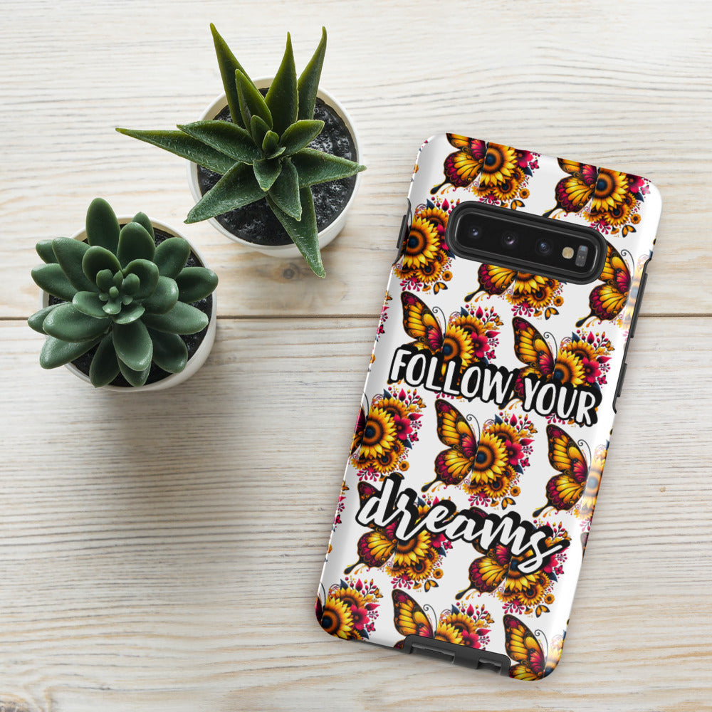Floralfly (Yellow) Tough Case for Samsung, Durable Phone Case, Samsung Protective Cover, Shockproof Samsung