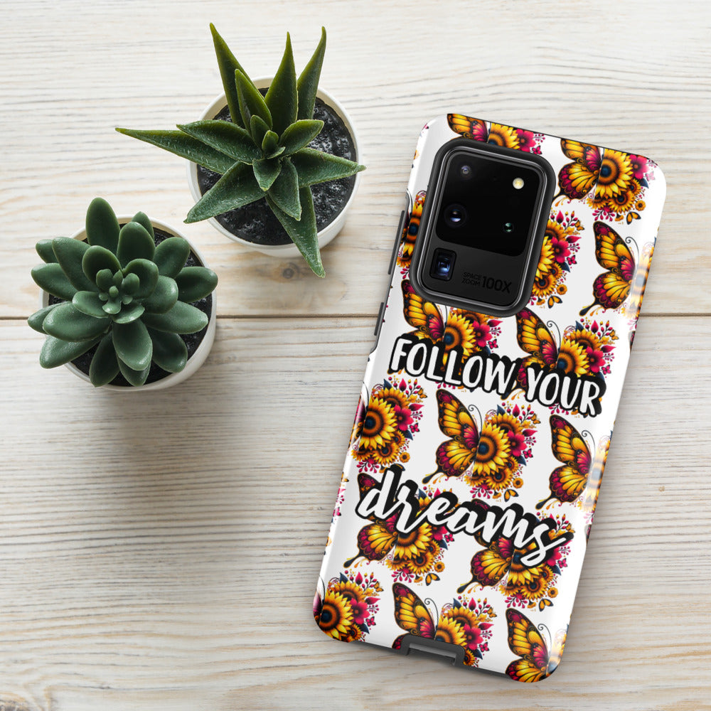 Floralfly (Yellow) Tough Case for Samsung, Durable Phone Case, Samsung Protective Cover, Shockproof Samsung