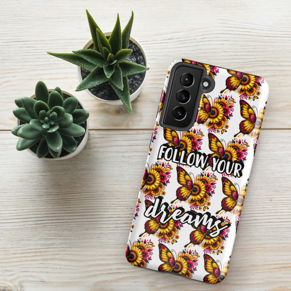 Floralfly (Yellow) Tough Case for Samsung, Durable Phone Case, Samsung Protective Cover, Shockproof Samsung