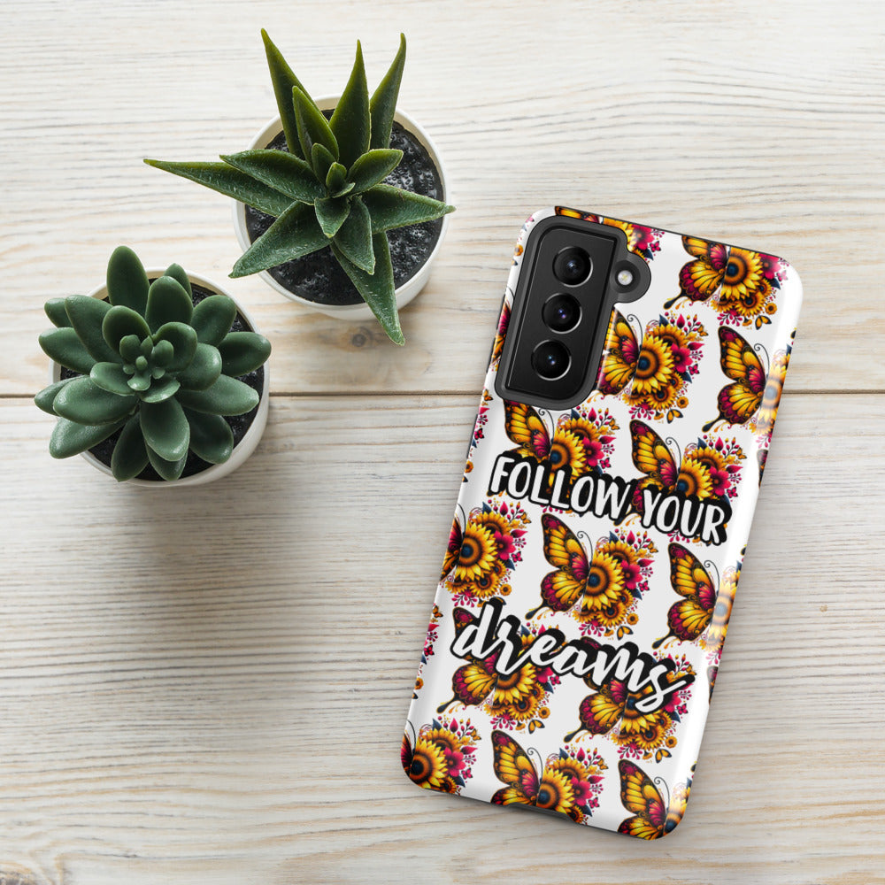 Floralfly (Yellow) Tough Case for Samsung, Durable Phone Case, Samsung Protective Cover, Shockproof Samsung