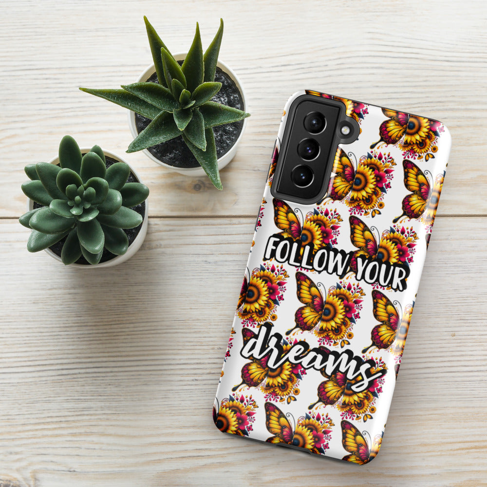 Floralfly (Yellow) Tough Case for Samsung, Durable Phone Case, Samsung Protective Cover, Shockproof Samsung