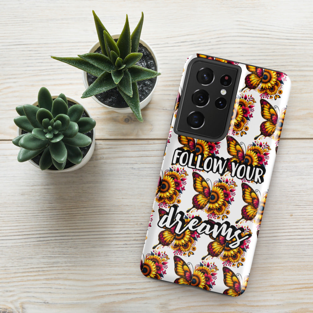 Floralfly (Yellow) Tough Case for Samsung, Durable Phone Case, Samsung Protective Cover, Shockproof Samsung