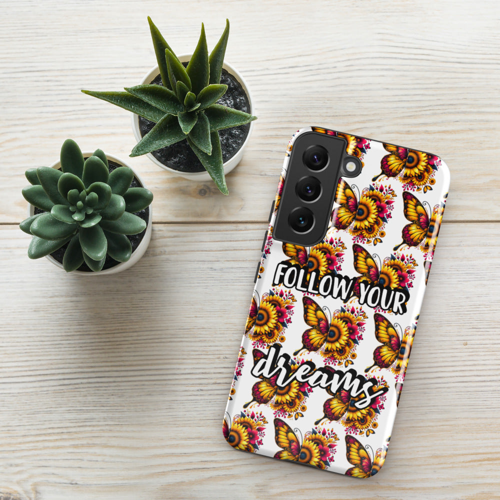 Floralfly (Yellow) Tough Case for Samsung, Durable Phone Case, Samsung Protective Cover, Shockproof Samsung