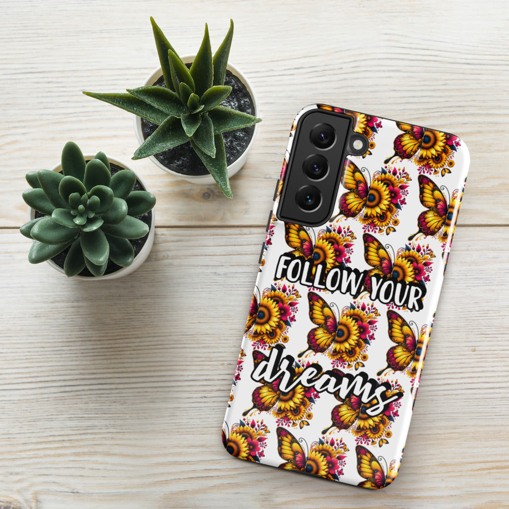 Floralfly (Yellow) Tough Case for Samsung, Durable Phone Case, Samsung Protective Cover, Shockproof Samsung