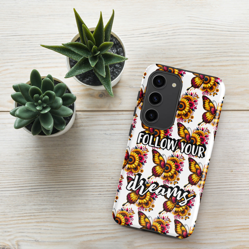 Floralfly (Yellow) Tough Case for Samsung, Durable Phone Case, Samsung Protective Cover, Shockproof Samsung