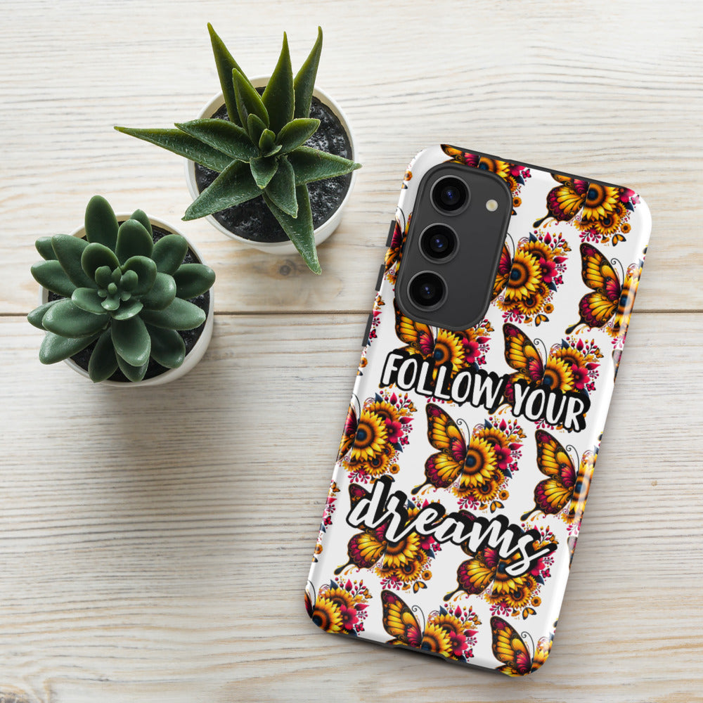 Floralfly (Yellow) Tough Case for Samsung, Durable Phone Case, Samsung Protective Cover, Shockproof Samsung