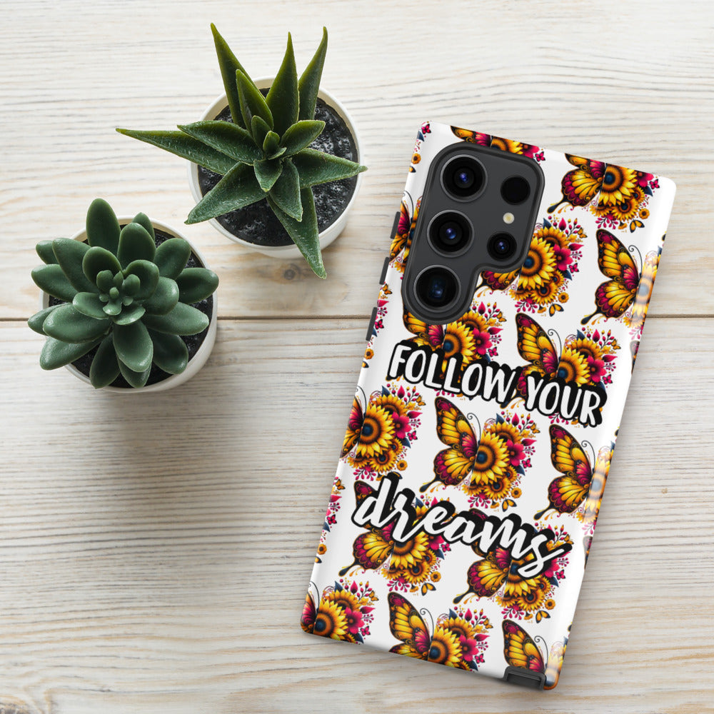 Floralfly (Yellow) Tough Case for Samsung, Durable Phone Case, Samsung Protective Cover, Shockproof Samsung