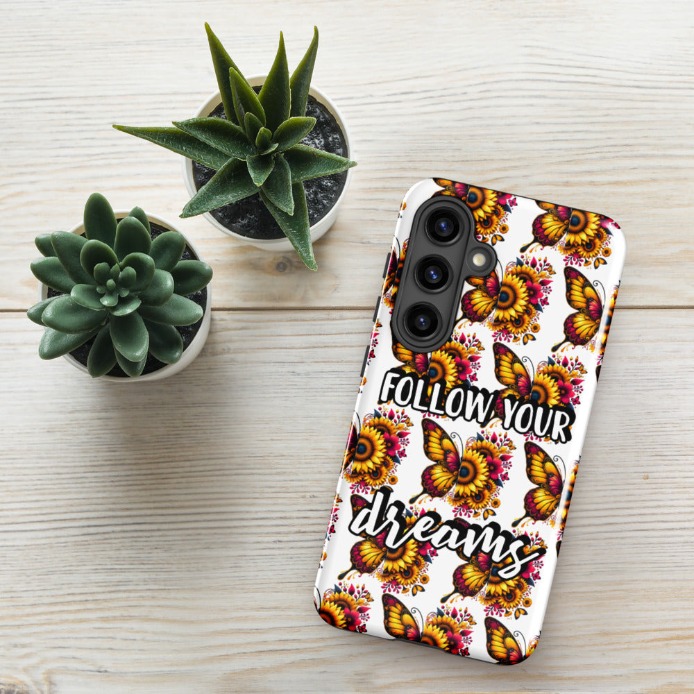 Floralfly (Yellow) Tough Case for Samsung, Durable Phone Case, Samsung Protective Cover, Shockproof Samsung