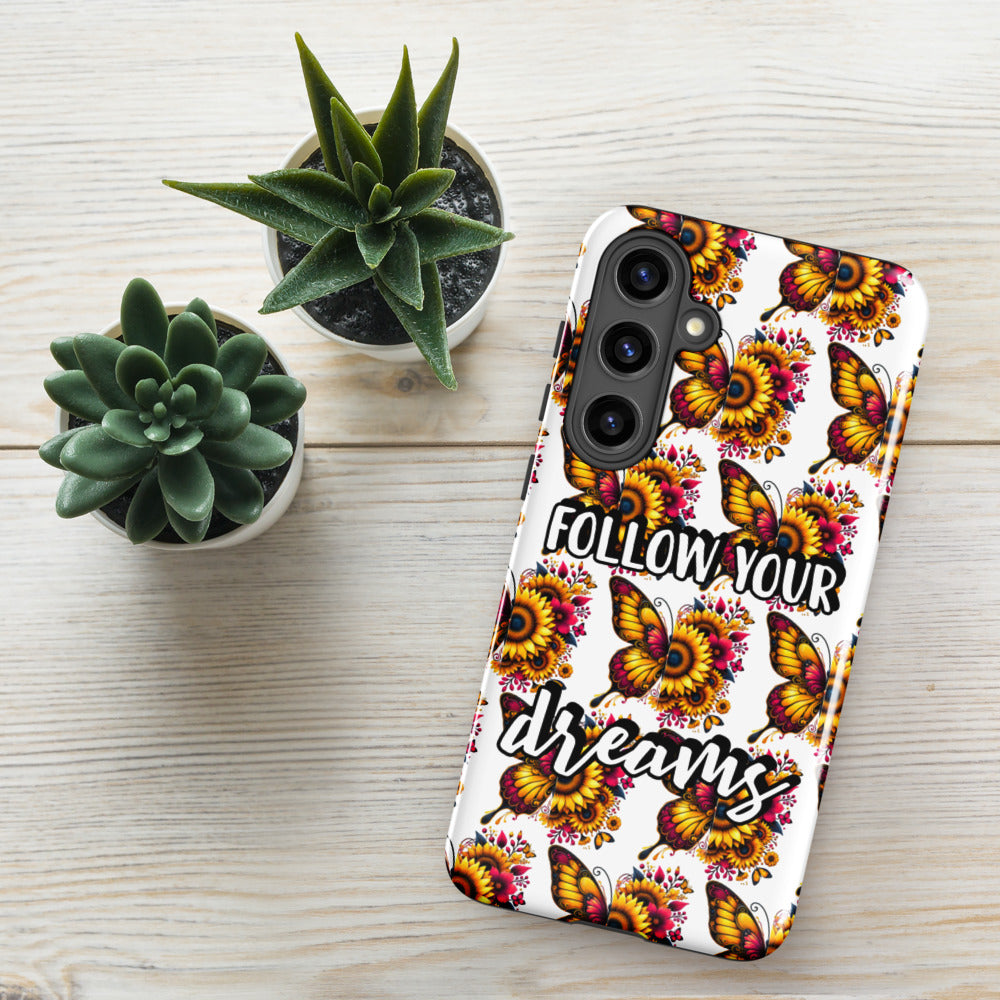 Floralfly (Yellow) Tough Case for Samsung, Durable Phone Case, Samsung Protective Cover, Shockproof Samsung