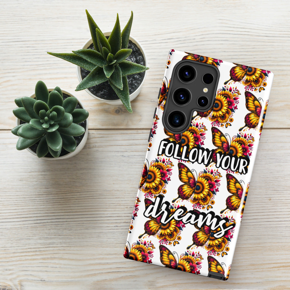 Floralfly (Yellow) Tough Case for Samsung, Durable Phone Case, Samsung Protective Cover, Shockproof Samsung