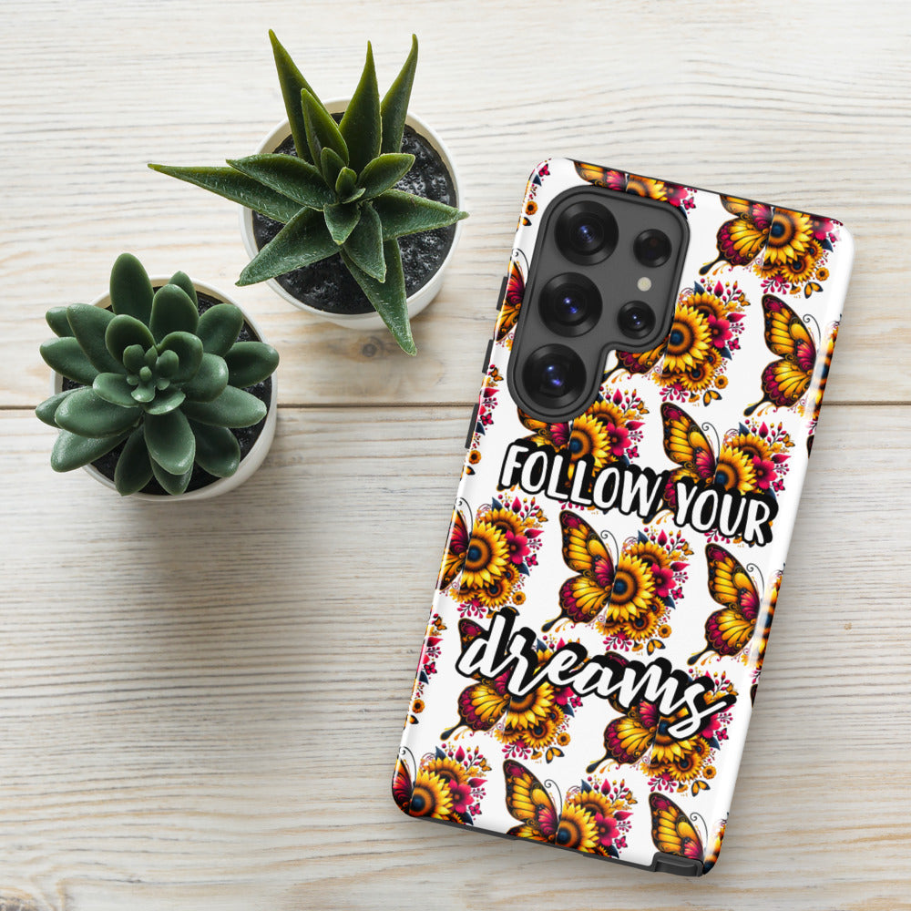 Floralfly (Yellow) Tough Case for Samsung, Durable Phone Case, Samsung Protective Cover, Shockproof Samsung