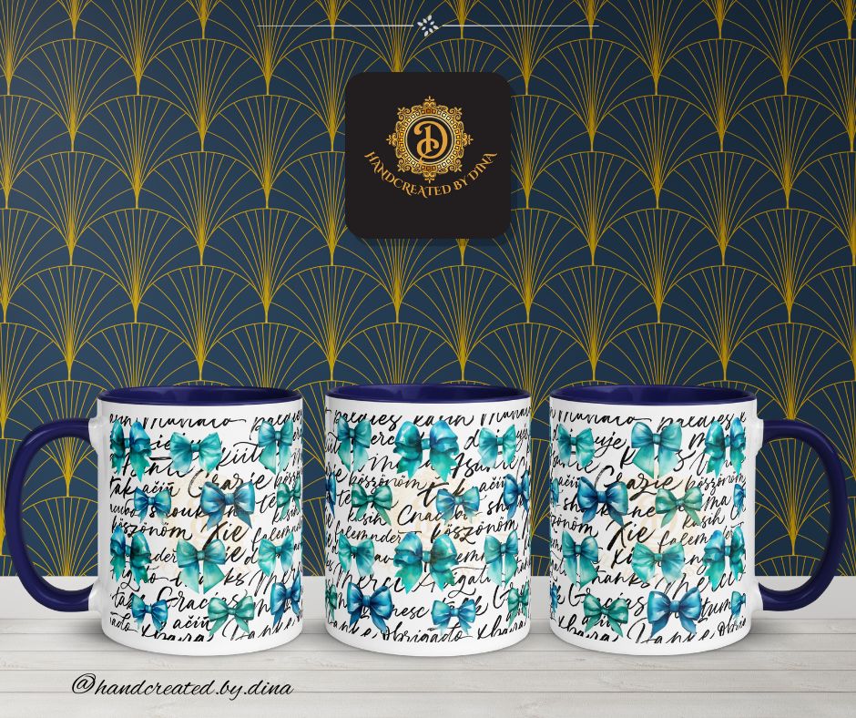 Bow Graphic Mug with Coloured Inside, Elegant Ceramic Coffee Mug for Daily Use