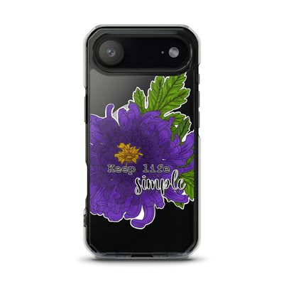 Phone case with purple flower design and 'Keep life simple' text on a black background for iPhone 17 air