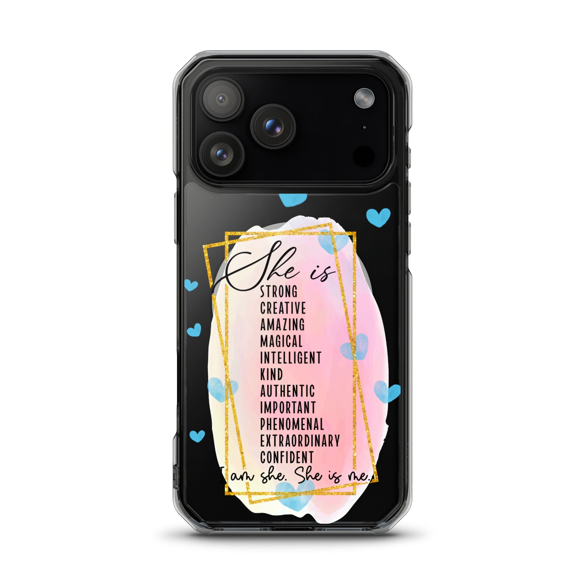 Phone case with motivational quote and colourful design on a black background for iPhone 17 pro max