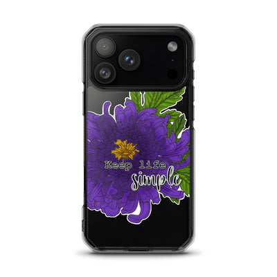 Phone case with purple flower design and 'Keep life simple' text on a black background for iPhone 17 pro max