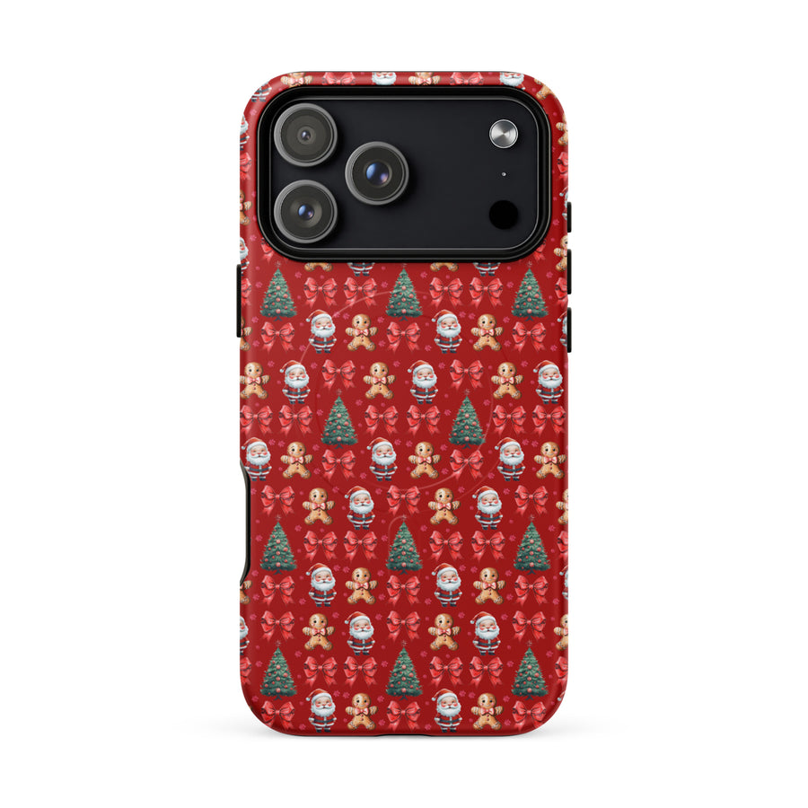 Phone case with Christmas-themed pattern on a red background for iPhone 17 pro max
