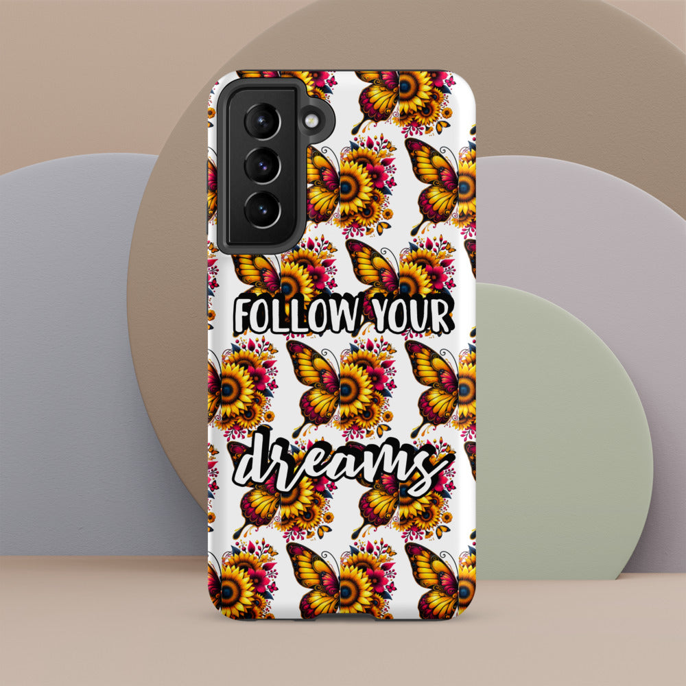 Floralfly (Yellow) Tough Case for Samsung, Durable Phone Case, Samsung Protective Cover, Shockproof Samsung