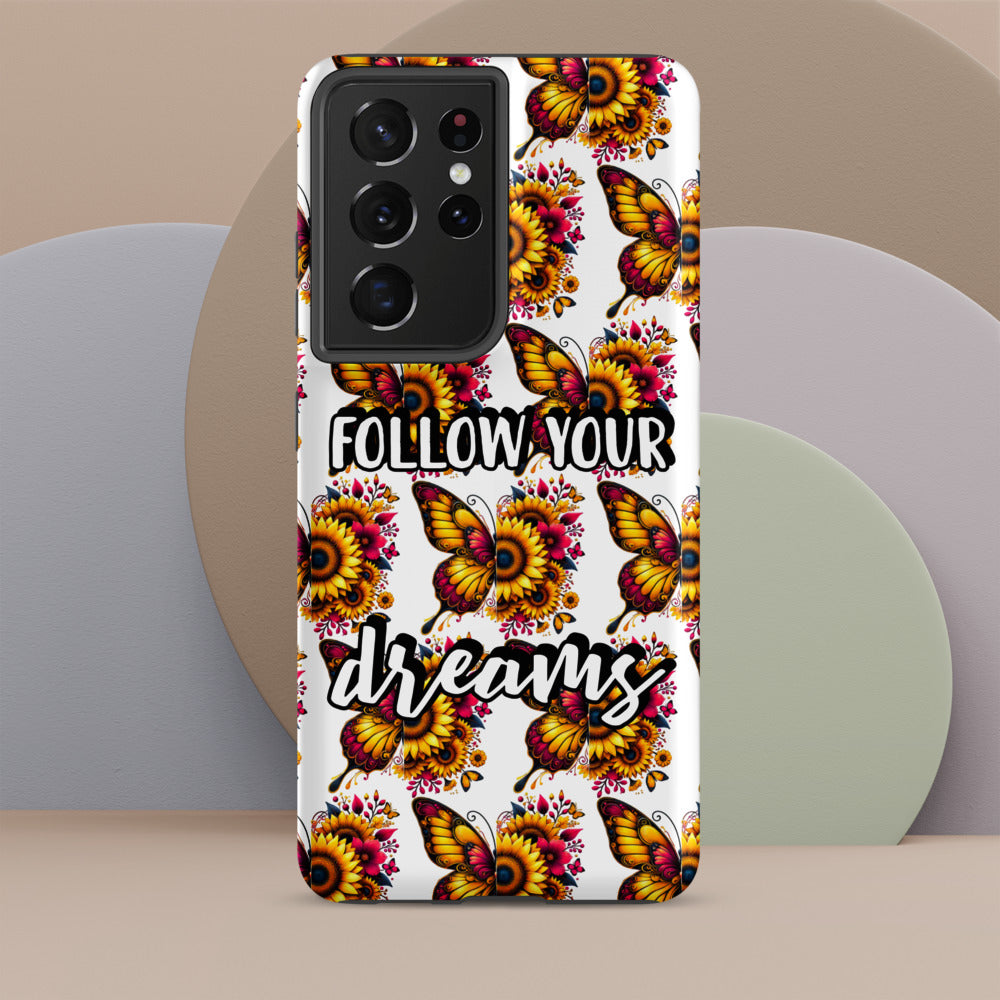 Floralfly (Yellow) Tough Case for Samsung, Durable Phone Case, Samsung Protective Cover, Shockproof Samsung