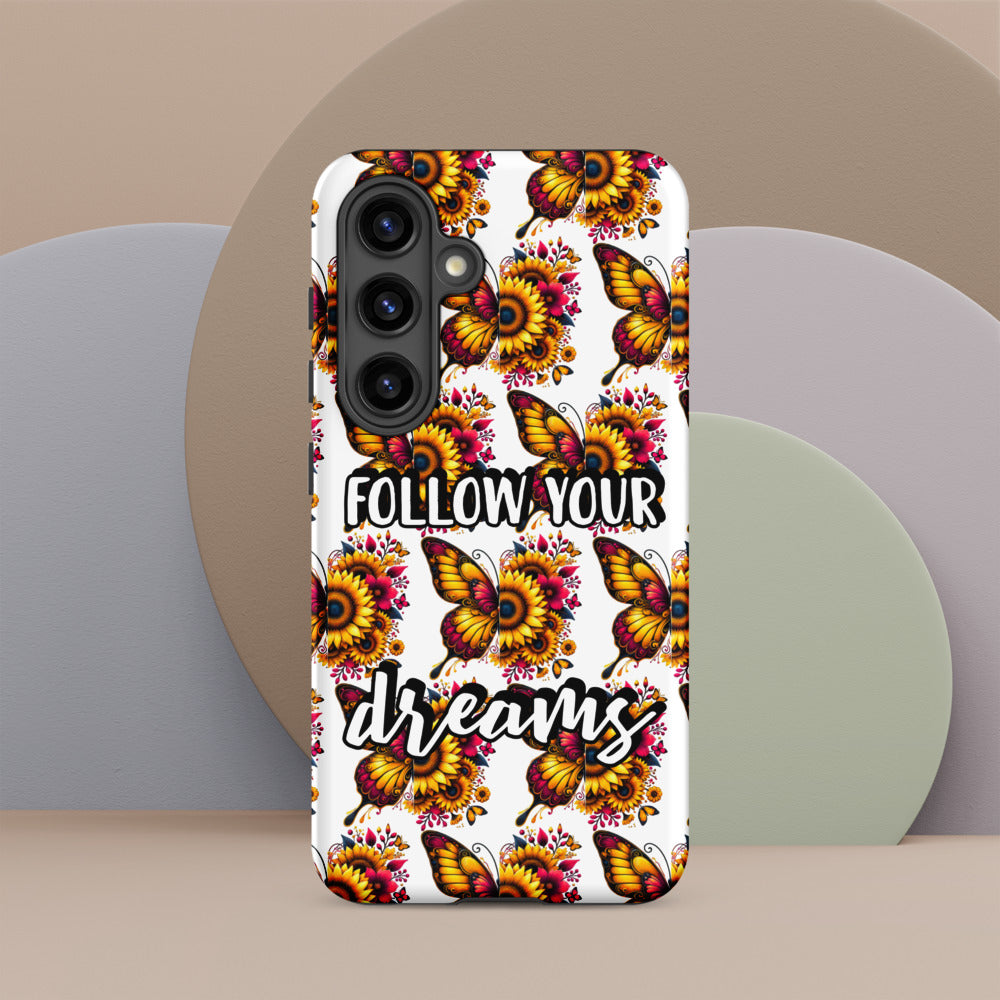 Floralfly (Yellow) Tough Case for Samsung, Durable Phone Case, Samsung Protective Cover, Shockproof Samsung