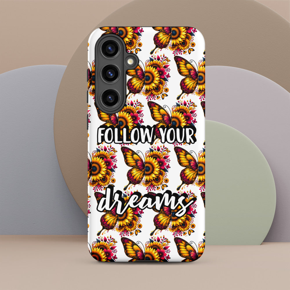 Floralfly (Yellow) Tough Case for Samsung, Durable Phone Case, Samsung Protective Cover, Shockproof Samsung