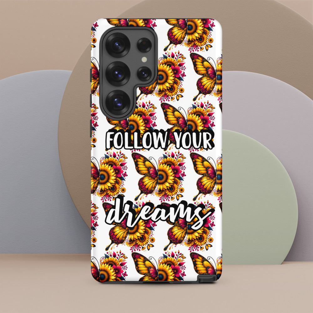 Floralfly (Yellow) Tough Case for Samsung, Durable Phone Case, Samsung Protective Cover, Shockproof Samsung