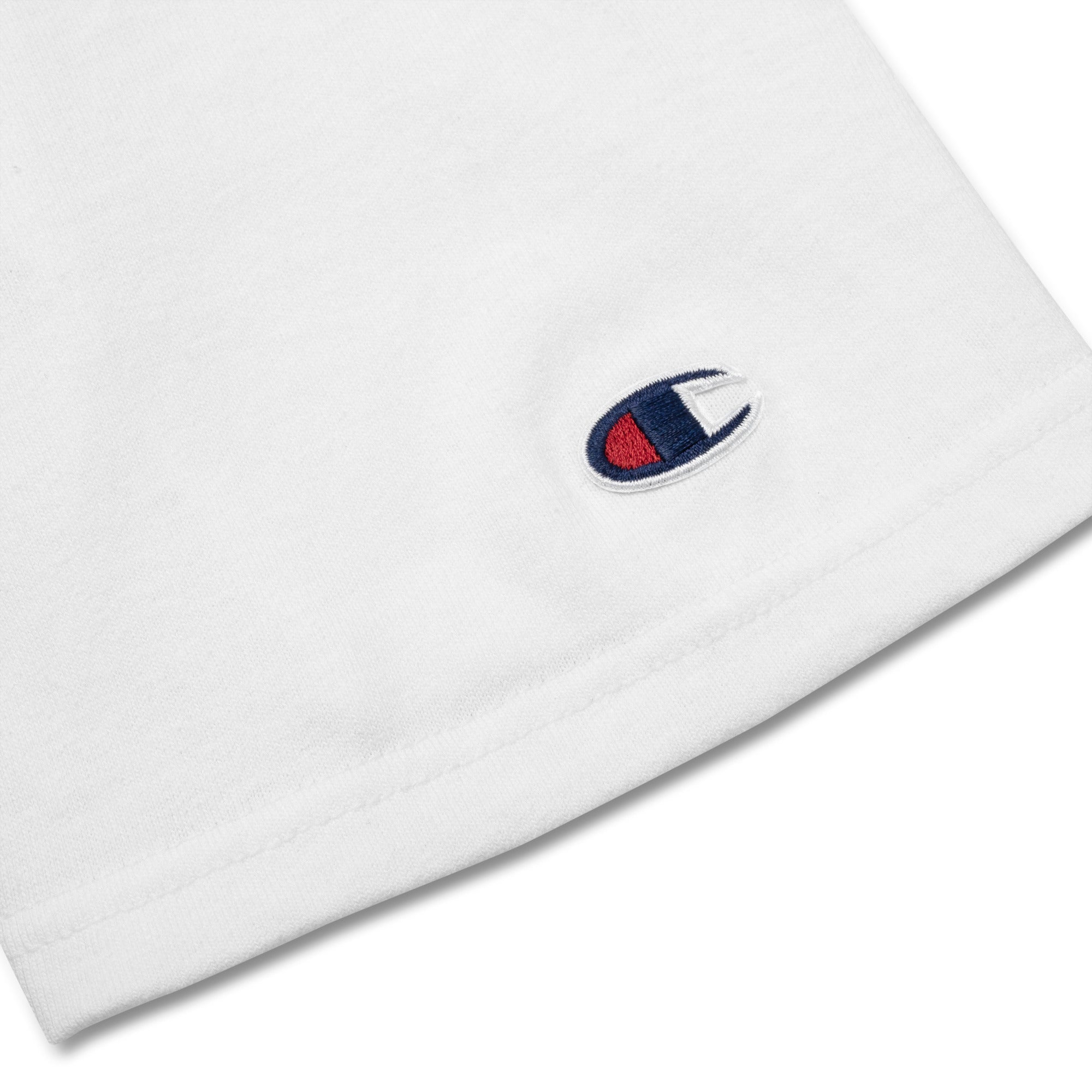 White t-shirt with a logo on a white background