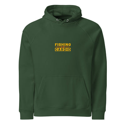 Green hoodie with yellow text on a white background