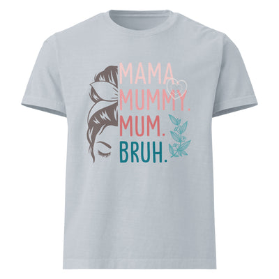 Light blue t-shirt with colourful text and graphic on a white background