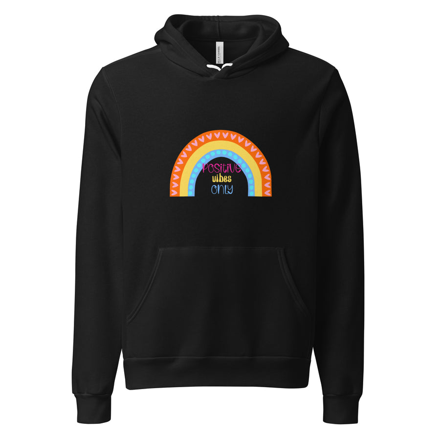 A black unisex hoodie with a colourful rainbow graphic on the front.