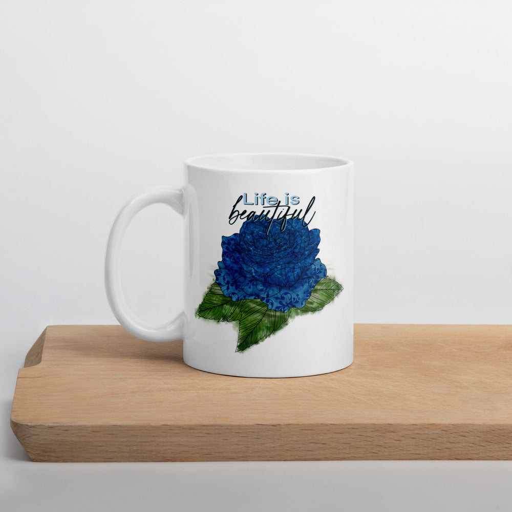 White Glossy Mug with Rose Design, Ceramic Coffee Mug, Customisable Mug, Tea Mug, Personalised Mug, Gift For Coffee Lovers