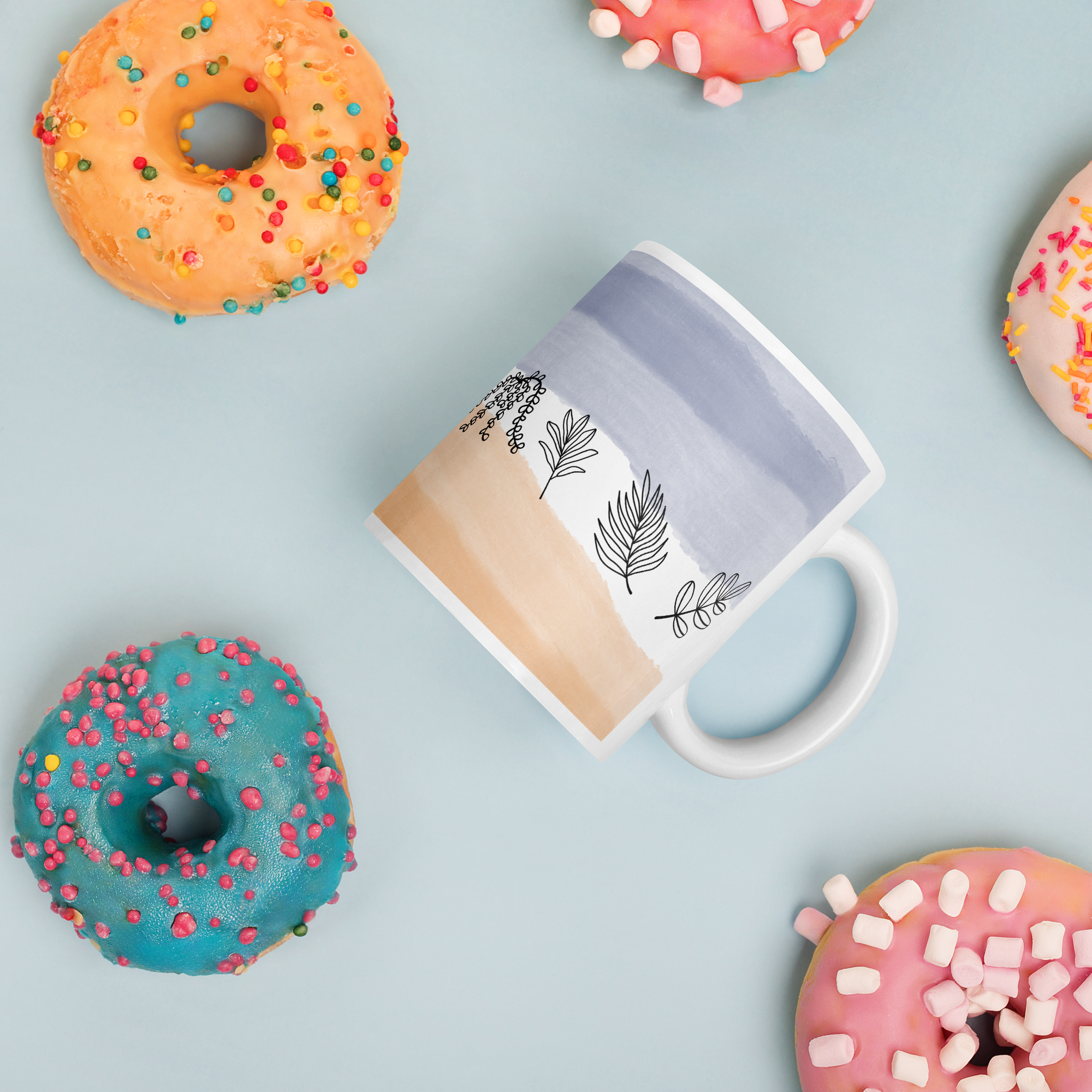 Glossy White Leaf Mug, Ceramic Coffee Mug, Tea Lover Cup, Customised Mug, White Mug Gift, Work from Home White Glossy Mug