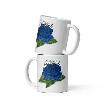 White Glossy Mug with Rose Design, Ceramic Coffee Mug, Customisable Mug, Tea Mug, Personalised Mug, Gift For Coffee Lovers