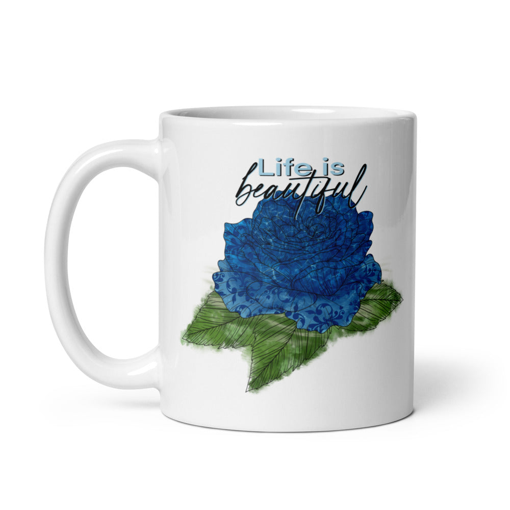 White Glossy Mug with Rose Design, Ceramic Coffee Mug, Customisable Mug, Tea Mug, Personalised Mug, Gift For Coffee Lovers