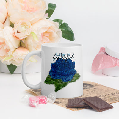 White Glossy Mug with Rose Design, Ceramic Coffee Mug, Customisable Mug, Tea Mug, Personalised Mug, Gift For Coffee Lovers