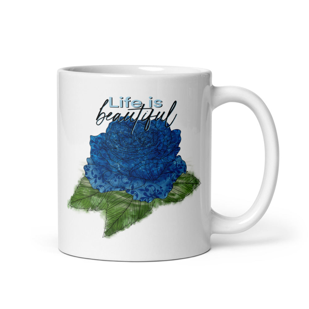 White Glossy Mug with Rose Design, Ceramic Coffee Mug, Customisable Mug, Tea Mug, Personalised Mug, Gift For Coffee Lovers