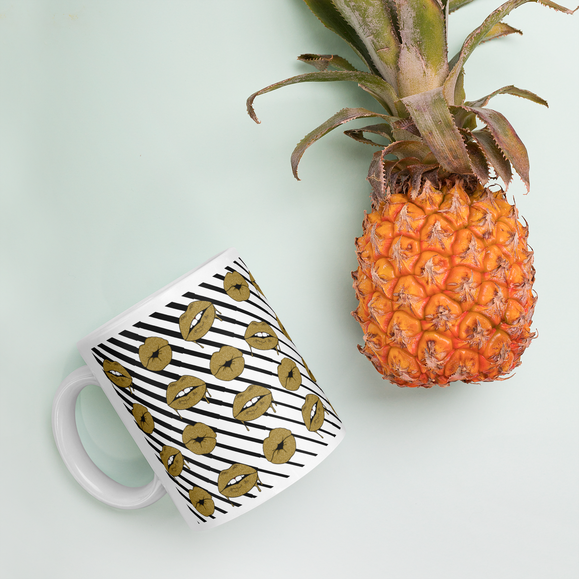 White Glossy Lips Mug, Personalised Coffee Cup, Ceramic Mug, Dishwasher Safe, Custom Tea Mug, Perfect Gift