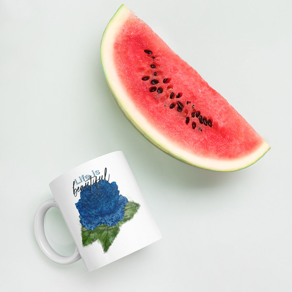 White Glossy Mug with Rose Design, Ceramic Coffee Mug, Customisable Mug, Tea Mug, Personalised Mug, Gift For Coffee Lovers