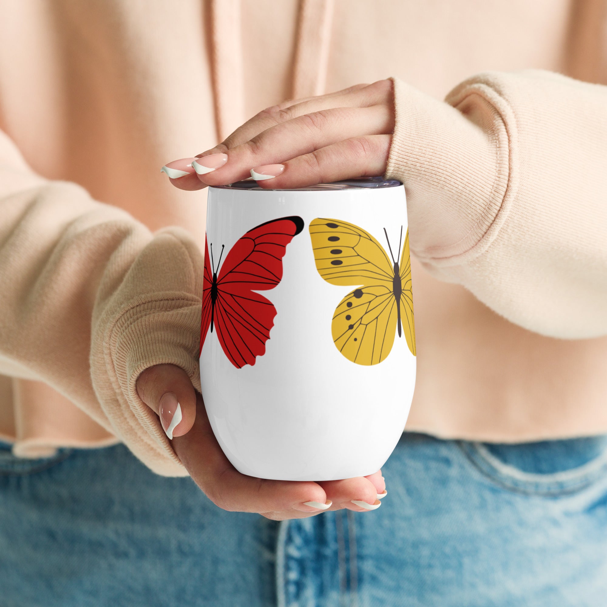 Butterfly Wine Tumbler, Custom Wine Glass, Wine Travel Cup, Stainless Wine Mug, Wine Lover Gift, Outdoor Wine