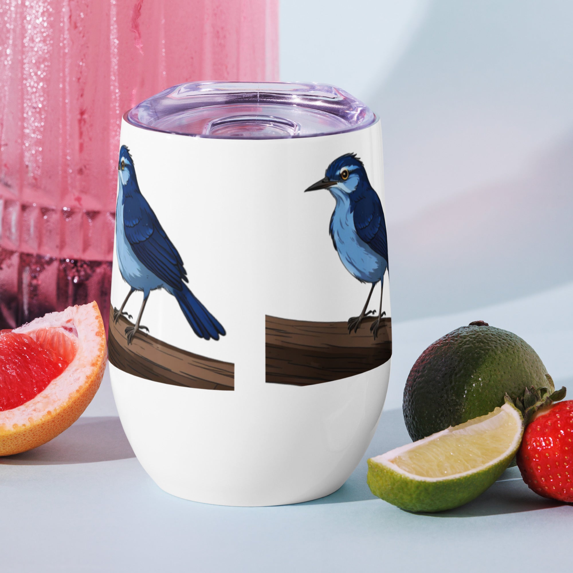 Bird Wine Tumbler for Her, Custom Insulated Cup, Personalised Wine Glass, Outdoor Drinkware, Wine Lover Gift